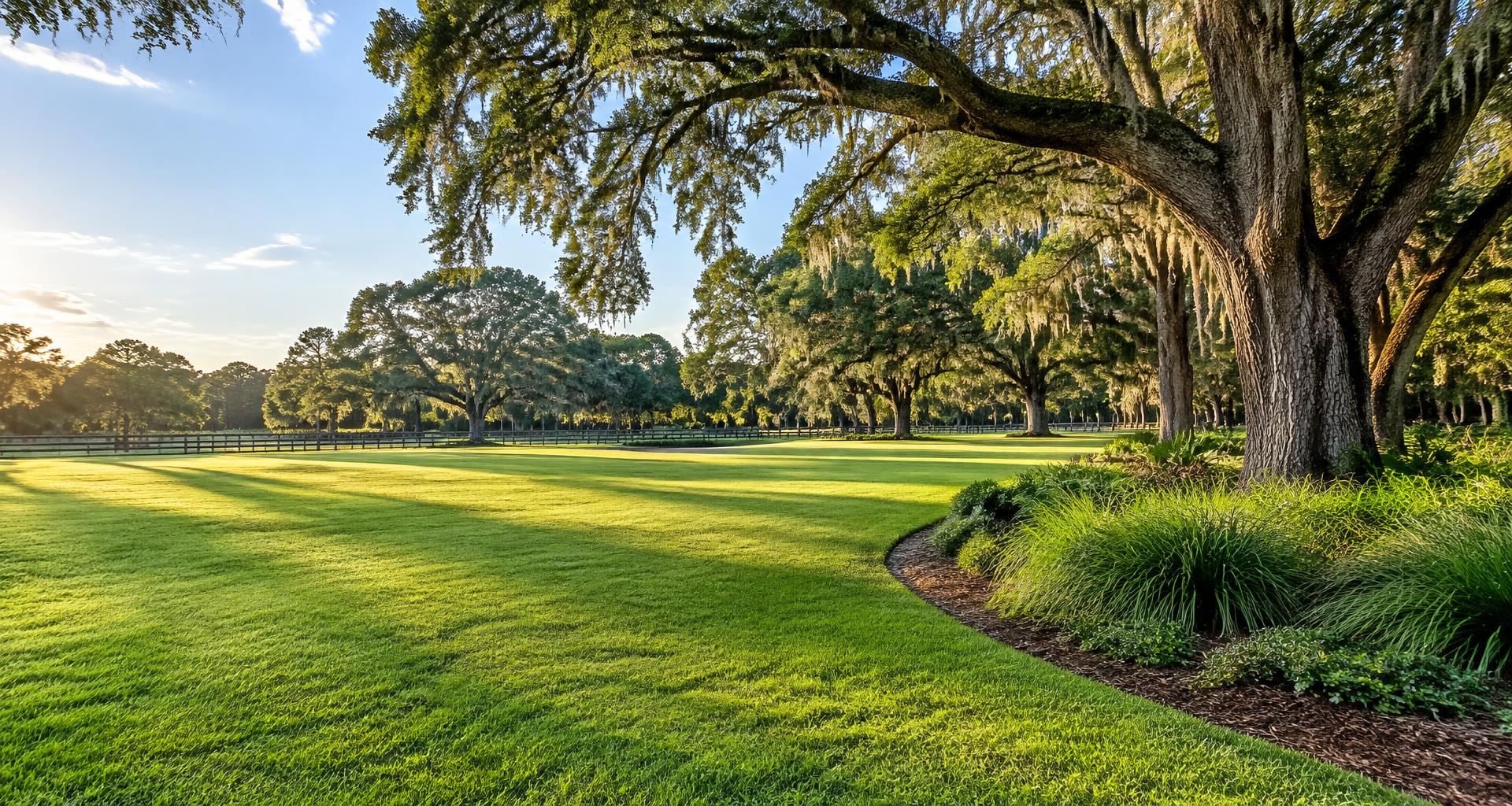Maintained Florida lawn under mature live oak trees